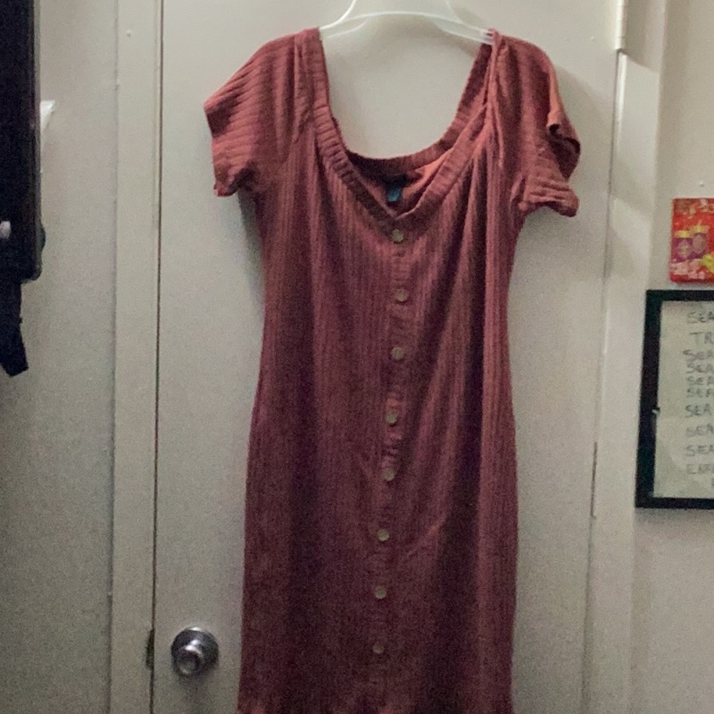 Rue21 Orange Embellished Puff Sleeve Midi Dress